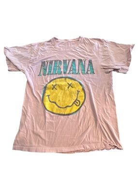 Nirvana Unisex Pink Graphic Tee with Yellow Smiley